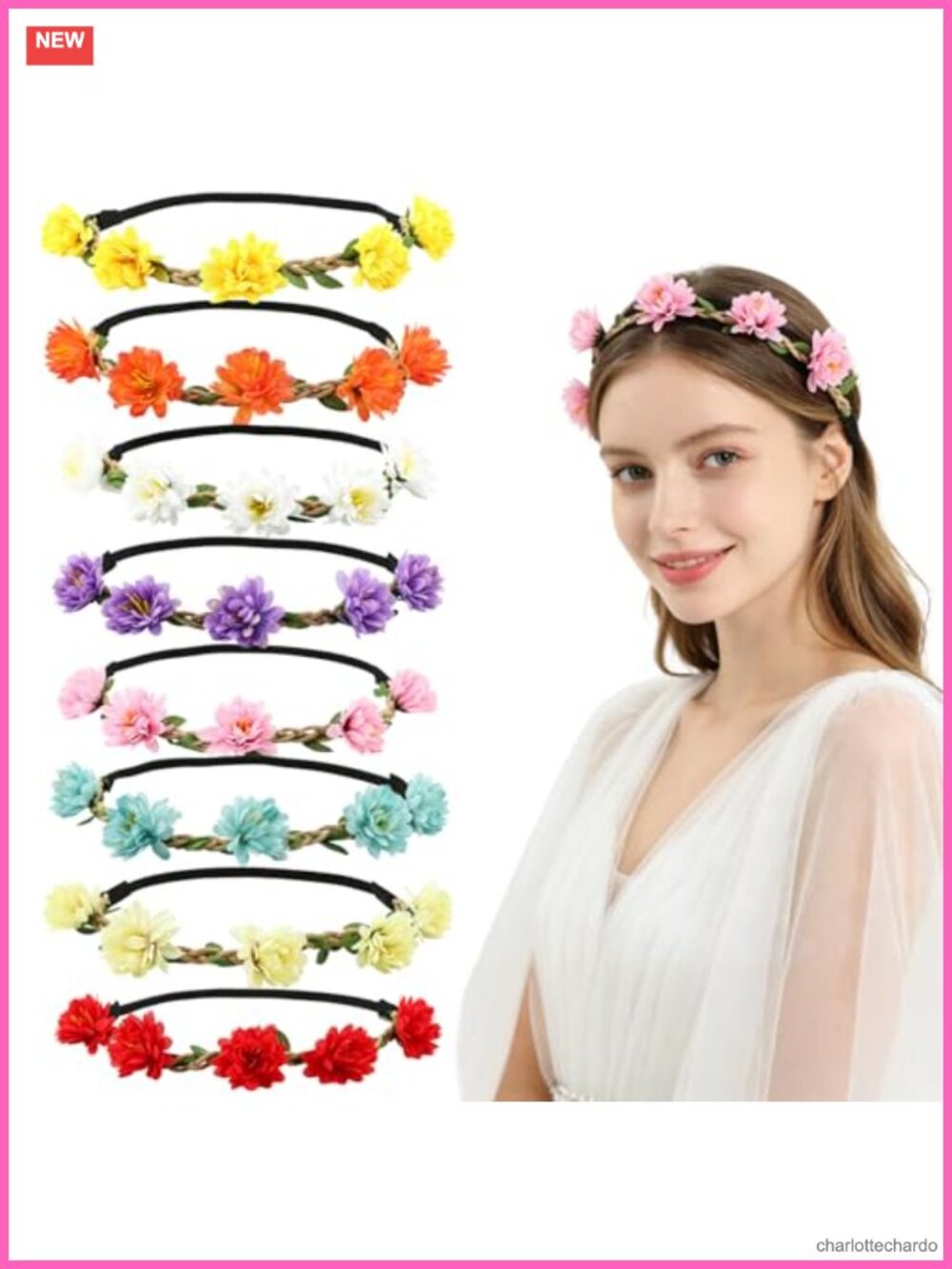8 Pc Floral Crown Headband Set Elastic Fabric Flower Hair Accessories